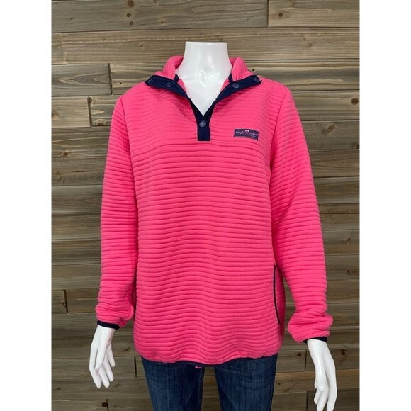 Simply Southern Ribbed Pullover Small Pink Button Collar Sweatshirt Jacket - Picture 1 of 8